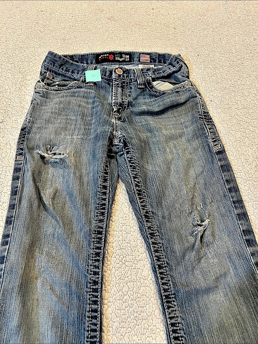 Ariat M7 Slim Straight Leg Jeans Men's Distressed Blue Waist 30 x 32
